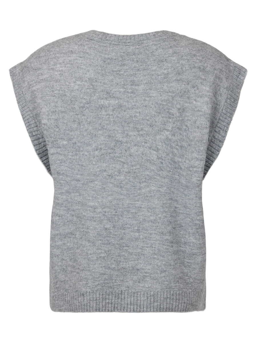 Gray sleeveless knitted vest on a white background