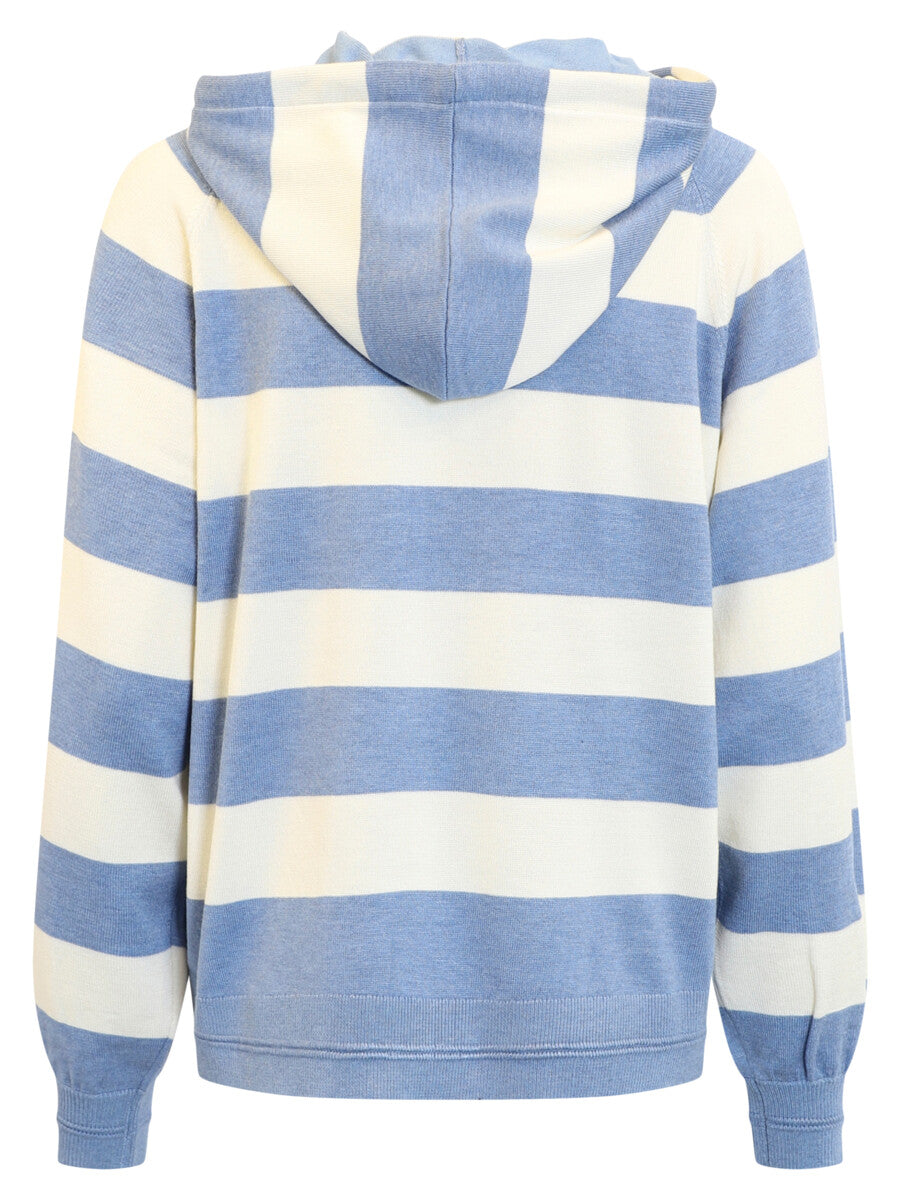 Blue and white striped hoodie on a white background