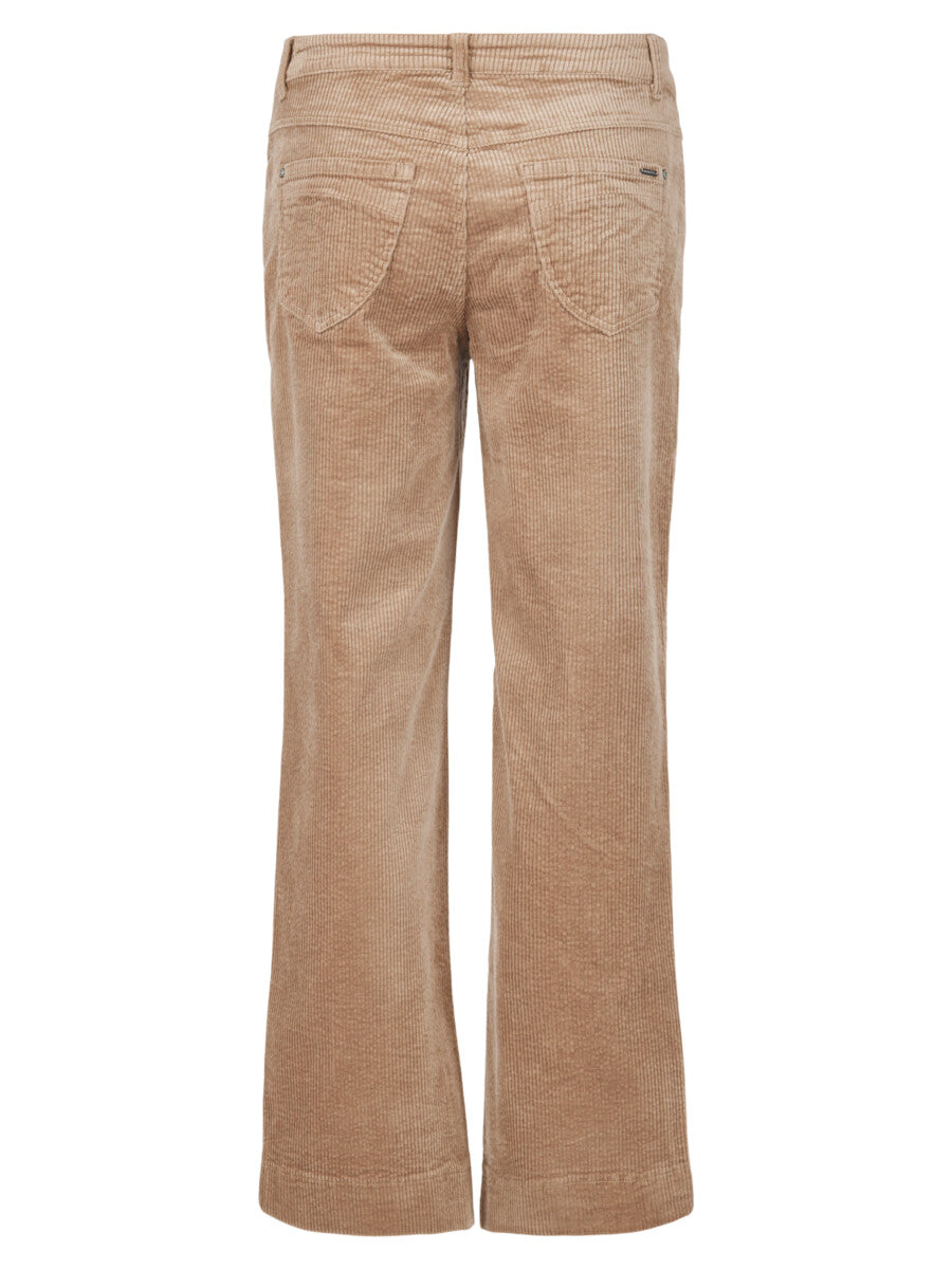 Beige corduroy pants on a white background