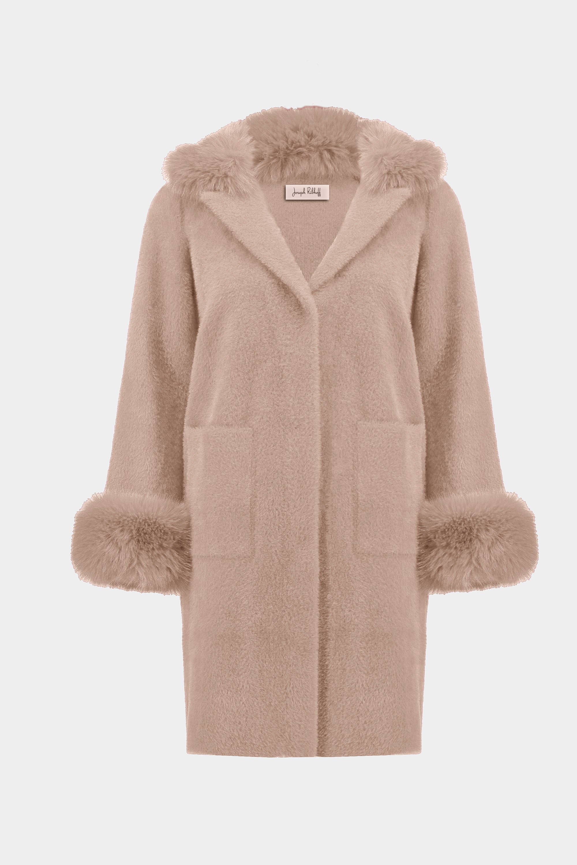 Rose coat with fur trim on a white background