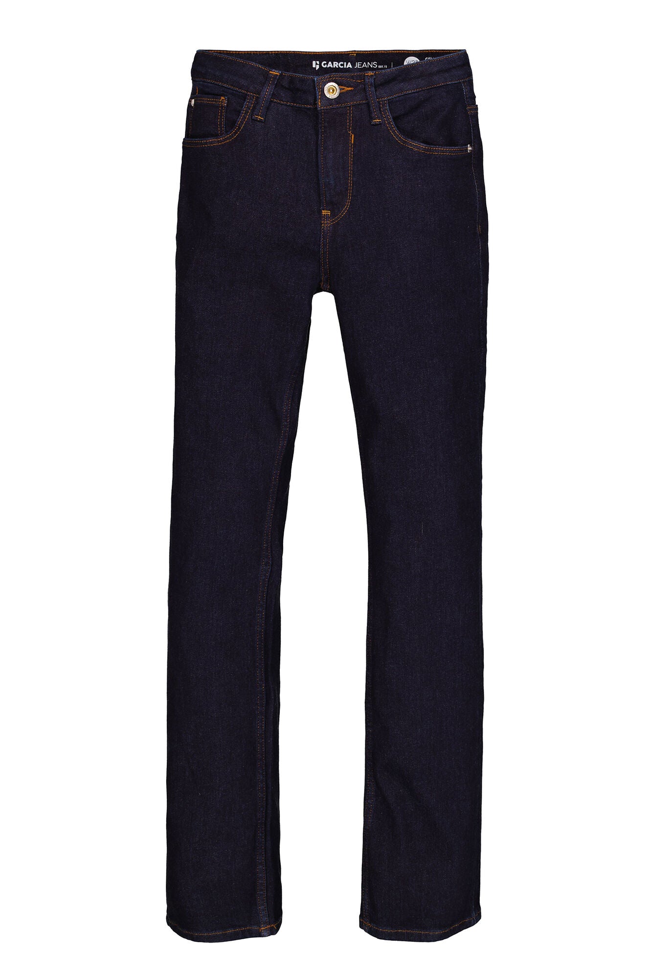 Mid-rise straight-leg denim jeans featuring classic back pockets and a streamlined fit through the leg.