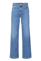 Wide-leg women’s jeans with a relaxed fit, mid-rise waist, and full-length silhouette.