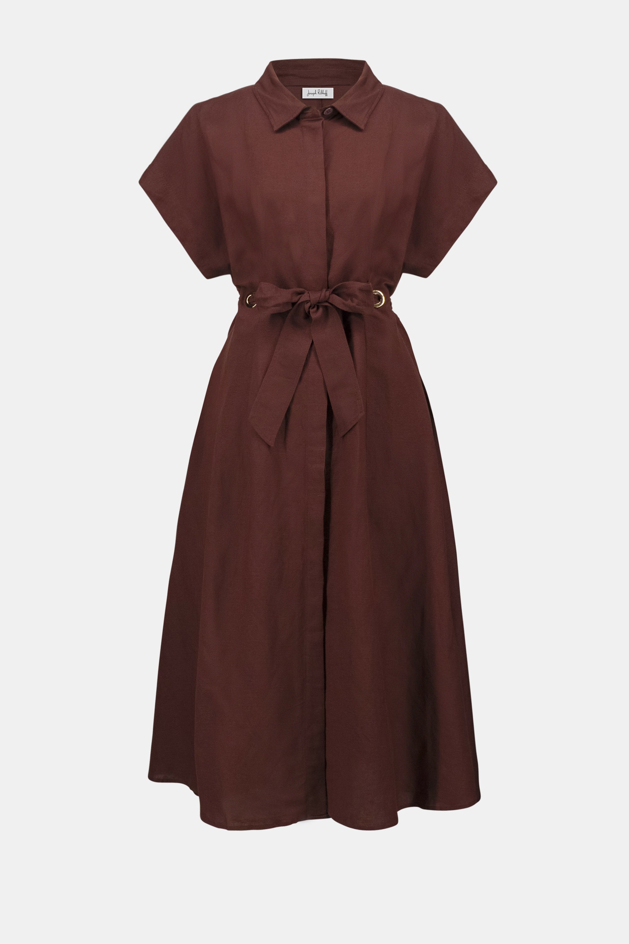 Brown dress with a belt on a white background
