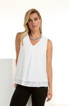 Layered Chiffon Sleeveless Top featuring a clean V-neckline and double-layer hem for fluid movement.