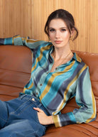 Woman wearing a blue blouse