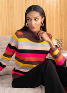 Woman wearing a striped sweater