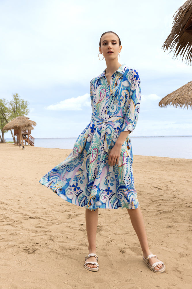 Azure Belted Midi Dress – Avina Fashions