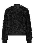 Black floral textured jacket on a white background