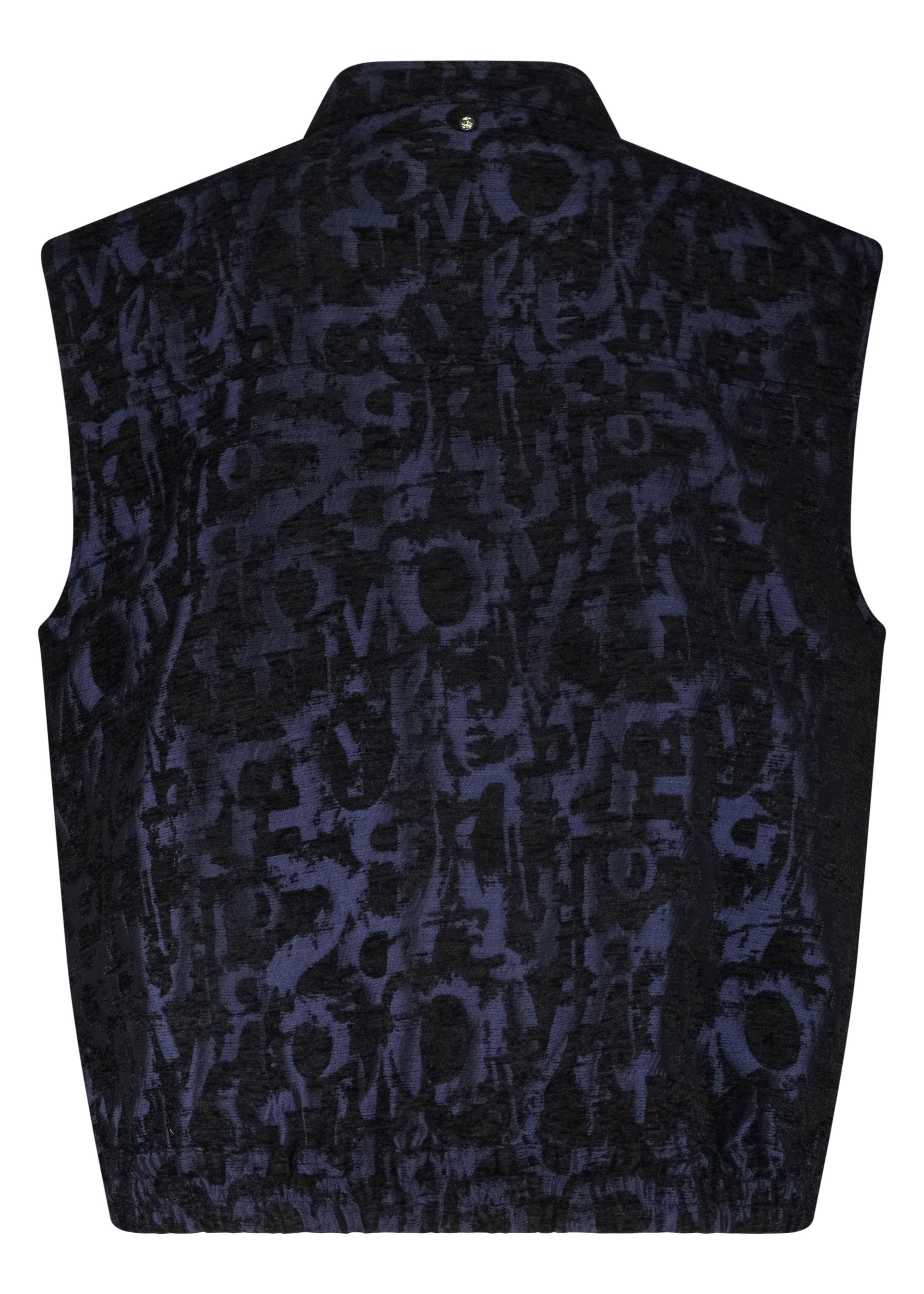 Black patterned vest on a white background