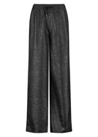 Black textured wide-leg pants on a white background