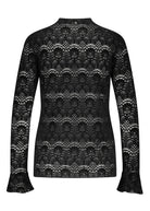 Black lace long-sleeve top on a white background