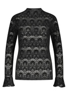 Black lace long-sleeve top on a white background