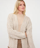 Close-up view of the Haven Textured Knit Cardigan showing its textured knit, open-front design, and long sleeves.