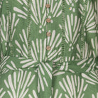 green printed tie-waist day dress with button-front detail